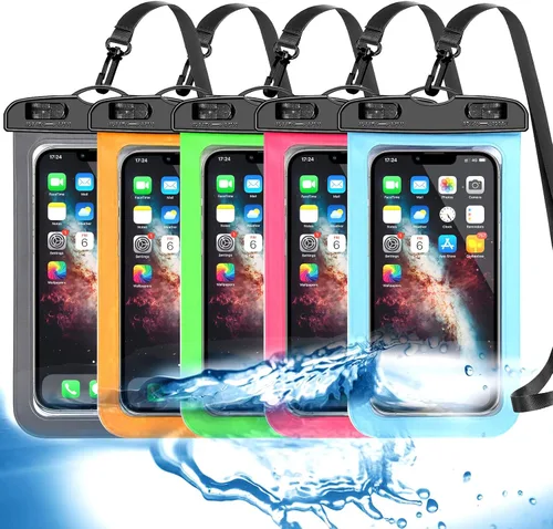 Miniatura 9 de Bolsa impermeable para teléfono, paquete de 2 fundas impermeables para teléfono blanco y negro, bolsa seca para teléfono celular, nivel