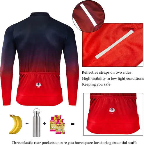 Miniatura 5 de Camisas de ciclismo de manga larga con bolsillos reflectantes cremallera completa MTB bicicleta desgaste