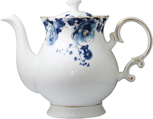 Miniatura 10 de Tetera de flores de cerámica de estilo europeo, olla de café, olla de agua, regalo de porcelana, grande, 5.5 tazas (1, azul y rojo)