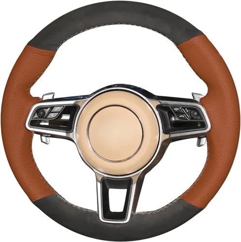 MEWANT Funda de volante de automóvil cosida a mano de gamuza + piel sintética para Porsche 718 Boxster 2016-2022/718 Cayman 2017-2022 / Cayenne