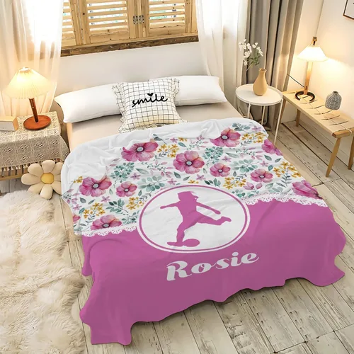 Miniatura 49 de Manta de fútbol para niñas, regalos de fútbol para niñas y niños, manta de franela de forro polar suave y cálida para niñas, regalos de fútbol