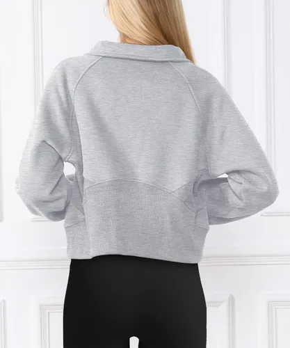 Miniatura 4 de Trendy Queen Sudadera corta con cremallera media para mujer, sudadera con capucha de forro polar con cremallera de un cuarto, suéter de invierno