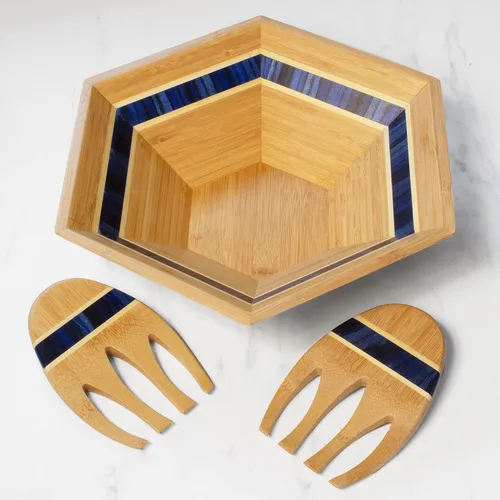 Miniatura 5 de Totally Bamboo Baltique Malta Collection - Tazón para servir ensalada de 14 pulgadas con manos para ensalada, bambú y madera de abedul