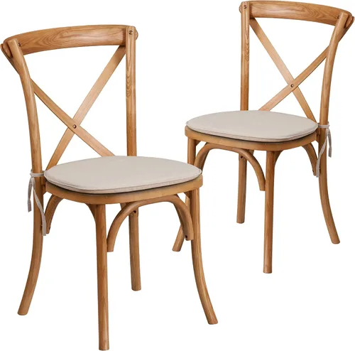 Miniatura 11 de Flash Furniture HERCULES Series Silla apilable de madera americana con respaldo cruzado con cojín Temprano americano