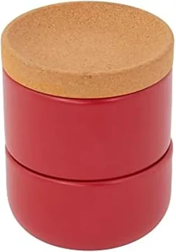 Miniatura 7 de Kamenstein Bodega apilable de corcho y cerámica de 3 piezas para sal y pimienta para ahorrar espacio en la encimera; tapa giratoria para mantener