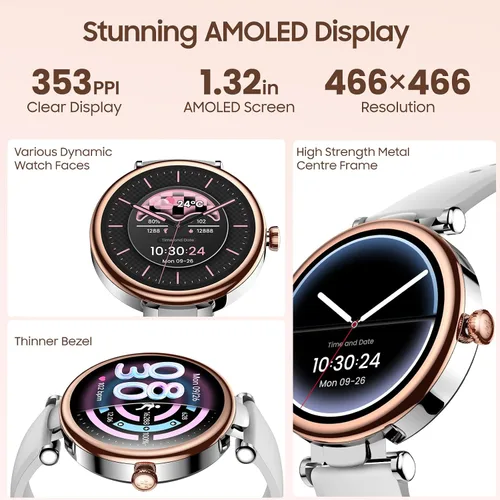 Miniatura 6 de TOZO Auriculares híbridos HT3 con cancelación de ruido, audio espacial AI Chat con 5 micrófonos, reloj inteligente S8 AMOLED para mujer, pantalla a