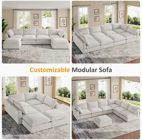 Miniatura 4 de VANOMi Sofá modular seccional, sofá de nube de asiento profundo, cojines ultra cómodos, tapicería suave, funda extraíble, 4 plazas para sala de estar