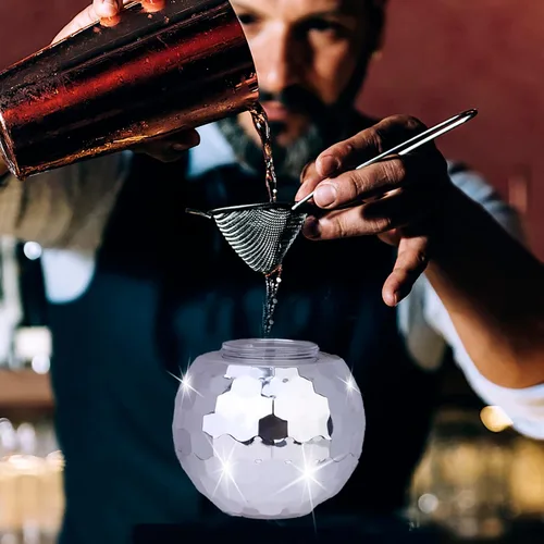 Miniatura 4 de 6 tazas de bola de discoteca esféricas plateadas, bola de disco flash, taza de cóctel, taza de cóctel con purpurina brillante con tapa y pajita