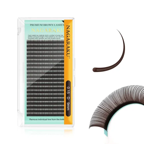 Miniatura 33 de NAGARAKU Extensiones de pestañas de color marrón oscuro 0.003 in, rizo B, 0.276-0.591 in, bandeja mixta, pestañas individuales, volumen de visón