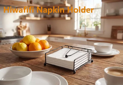 Miniatura 3 de hiwafifi Servilletero para mesa, dispensador de servilletas plano con brazo pesado, soporte cuadrado de papel de cóctel de elegante hierro rústico