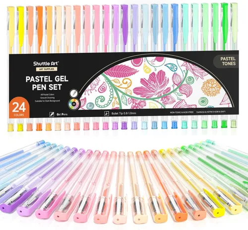 Shuttle Art Bolígrafos de gel pastel, 24 colores pastel lechosos para papel negro, libros para colorear para adultos, dibujo, garabatos, Paquete de