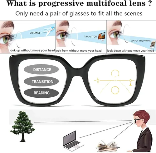 Miniatura 4 de Gafas de lectura multifocales progresivas de ojo de gato fotocromático de transición para mujeres gafas de sol de visión ajustable lector
