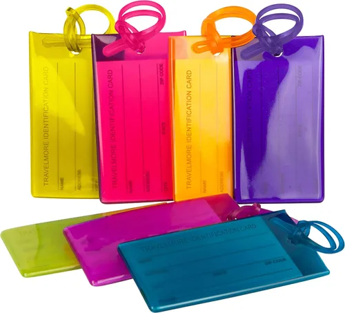 TravelMore Etiquetas de equipaje para maletas, juego de etiquetas de identificación de viaje de silicona flexible para bolsas y equipaje, Surtido,
