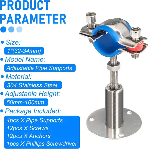Miniatura 4 de 4 piezas de acero inoxidable 304 soportes de tubo para montaje en pared y techo, adecuados para tubo con diámetro exterior de 1" (32-34 mm), altura