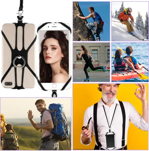Miniatura 6 de TIESOME Cordón universal para teléfono, correa para el cuello 2 en 1 con soporte para anillo de dedo compatible con la mayoría de teléfonos