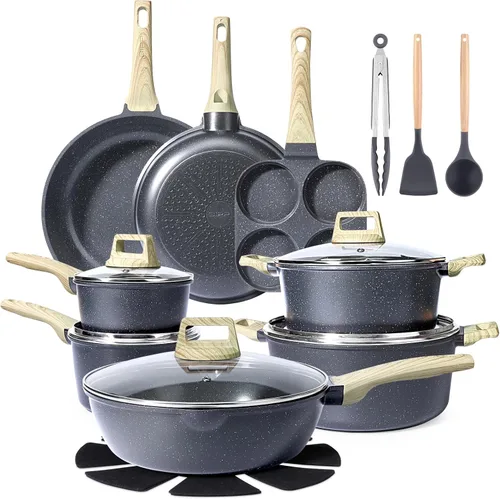 GiPP Juego de ollas y sartenes de cerámica antiadherentes, juego de 22 utensilios de cocina antiadherentes, no tóxico, juego de cocina saludable con