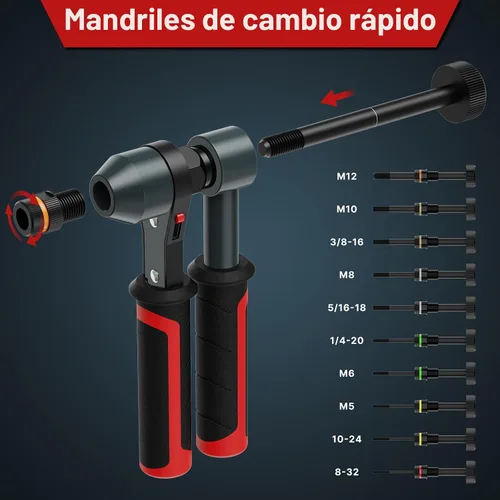 Miniatura 4 de TOLRET Kit de Herramienta para Tuerca Remachable Kit de Tuerca Remachable, Kit de Herramienta Rivnut con 10 Mandriles Métricos y SAE, Kit Surtido