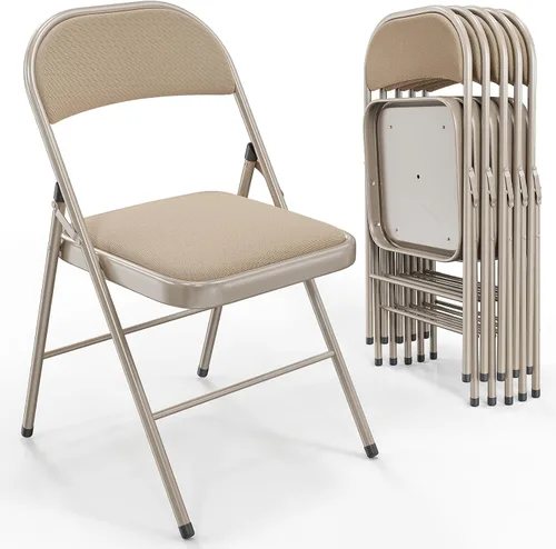 Miniatura 12 de VINGLI Paquete de 4 sillas plegables con asientos acolchados, marco de metal con asiento y respaldo de tela, capacidad de 350 libras, color negro