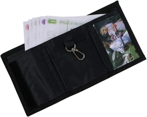 Miniatura 5 de Cartera de lona triple RFID para deportes al aire libre para hombres, lindo monedero con cremallera y bolsillo frontal para niños, camuflaje, Gris