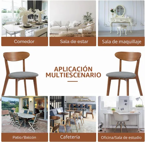 Miniatura 5 de weselon Juego de 4 sillas de comedor, silla de comedor de madera maciza sin reposabrazos, silla de comedor estilo de mediados de siglo con cojín