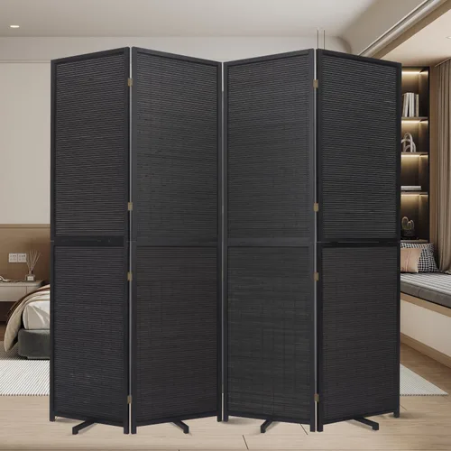 Miniatura 14 de Panel divisor de habitación de bambú con patas giratorias de 360°, 4 paneles de 47 pulgadas de alto, pantalla de privacidad plegable corta