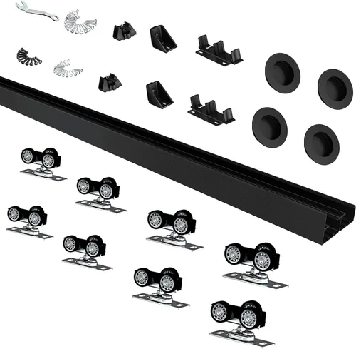 Miniatura 9 de JUBEST Kit de herrajes para puerta corrediza de 1,5 m de alta resistencia con tiradores de dedo, resistente pista de aluminio para sistema de 2