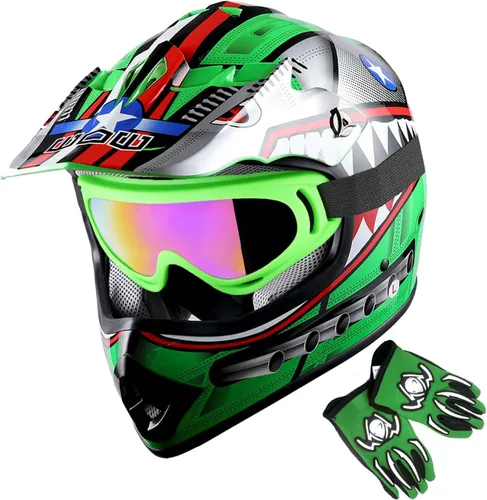 Miniatura 19 de 1Storm - Casco de motocross para jóvenes y niños, color negro mate + gafas + paquete de guantes negros para jóvenes MG