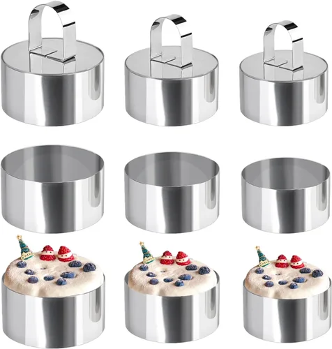 Miniatura 10 de Uncle Jack 4 moldes redondos para anillos de pastel, molde de anillo de pastel de acero inoxidable con empujador, para herramientas de cocina