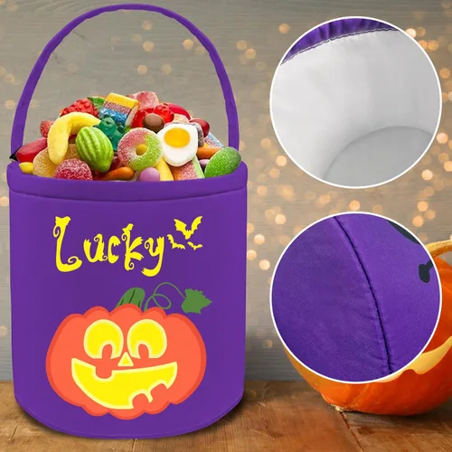 Miniatura 7 de Cubos personalizados de Halloween para pedir dulces o trucos, cesta de Halloween personalizada con nombre para niños, bolsas de Halloween