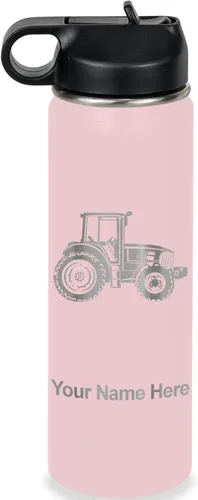 Miniatura 31 de LaserGram Botella de agua personalizada, tractor agrícola, acero inoxidable de doble pared aislada al vacío con popote superior, regalo grabado