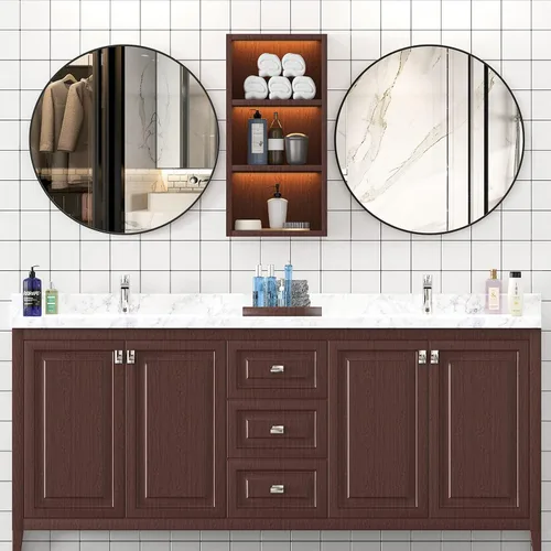 Miniatura 7 de USHOWER Paquete de 2 espejos de baño para sobre el fregadero, espejo circular de 30 pulgadas con marco de metal, espejo de pared negro, decoración