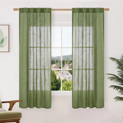 Miniatura 44 de LAMIT Cortinas de lino beige de 30 pulgadas de largo para ventanas pequeñas, cortinas semitransparentes filtrantes de luz, pestaña trasera