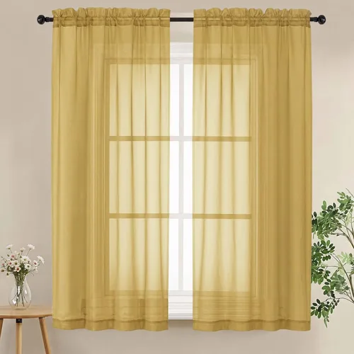Miniatura 118 de LIVEKID Cortinas traslúcidas negras de cocina de 36 pulgadas de largo, cortinas cortas filtrantes de luz, 2 paneles de gasa aireada, texturizadas