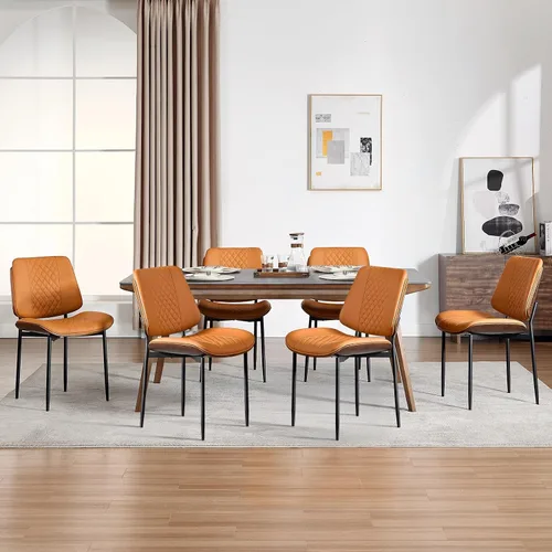 Miniatura 10 de BV - Juego de 2 sillas de comedor, sillas de cocina sin brazos de piel sintética en estilo moderno de nogal, silla auxiliar de madera curvada