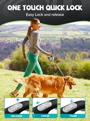 Miniatura 2 de Correa retráctil para perro con linterna LED, correa para perro 3 en 1 retráctil para perros pequeños y medianos de hasta 66 libras, 16 pies, mango