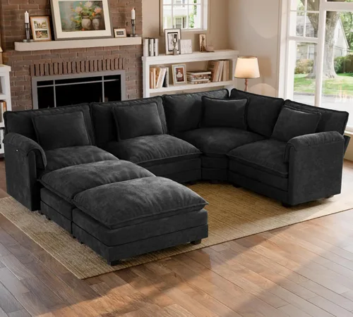 Miniatura 32 de ELUCHANG Sofá modular de gran tamaño de 79 pulgadas, cómodo sofá en forma de nube para sala de estar, sofá en forma de L con otomana, sofá de Negro