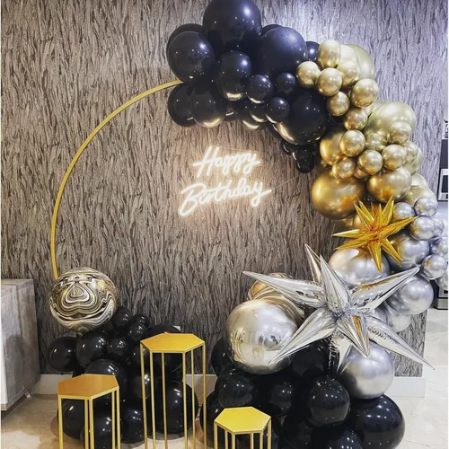 Miniatura 4 de Paready - Globos negros y dorados, 60 globos de 12 pulgadas de confeti dorado, globos de látex para fiestas con cintas para cumpleaños, graduación