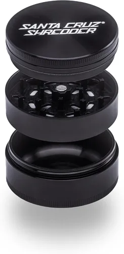 Santa Cruz Shredder Molinillo de hierbas de metal con parte superior moleteada para un agarre más fuerte, 3 piezas, grande de 2.7 pulgadas (negro)