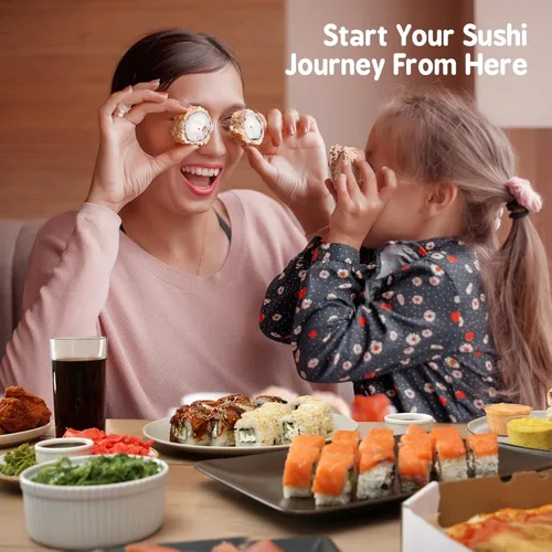 Miniatura 7 de Kit de fabricación de sushi Delamu 27 en 1 [Padre-Hijo] Kit de sushi, para principiantes/expertos en sushi, con esteras de bambú para sushi, bazuca