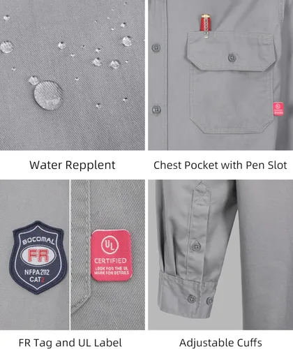 Miniatura 3 de BOCOMAL Camisas FR 6.25oz Camisas de soldadura ligeras resistentes al fuego Camiseta retardante de fuego para hombres