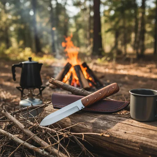 Miniatura 6 de SZCO Cuchillo de Caza Full Tang de 8 Pulgadas - Cuchillo de Campamento Clásico Patch con Mango de Madera de Burlwood, Hoja de Acero Inoxidable