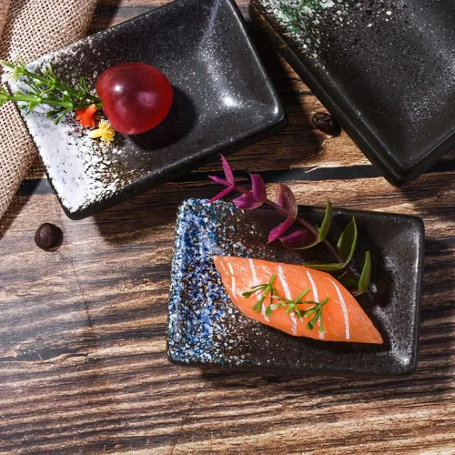 Miniatura 6 de Juego de 4 platos de cerámica para salsa de soja, rectangulares pequeños de 3.35 pulgadas, platos de inmersión de sushi con textura