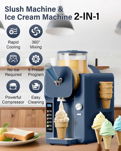 Miniatura 2 de Máquina de granizado y helado 2 en 1 - 6 modos para batidos, batidos, cócteles, margaritas y helados, tanque de doble capa, soporte para cono
