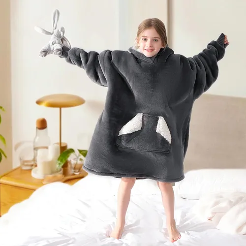 Miniatura 7 de Touchat Manta Vestible con Capucha para Niños y Adolescentes de 6-13 Años, Sudadera de Forro Polar Sherpa de Gran Tamaño con Bolsillo, Mantas Suaves