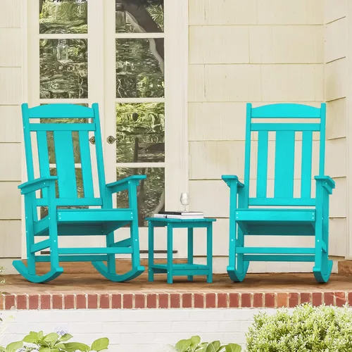 Miniatura 8 de LUE BONA - Silla mecedora para exteriores, resistente al clima, de plástico HDPS, con capacidad de 350 libras, mecedora de porche de gran