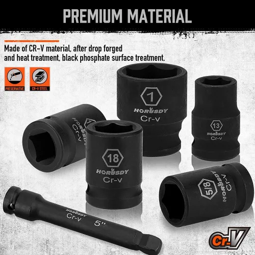 Miniatura 4 de HORUSDY Juego de dados de impacto poco profundo de 1/2 pulgada, SAE de 24 piezas (7/16"-1") y métricas (13-24mm), 6 puntos, Cr-V, incluye mango
