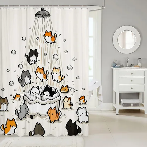 Miniatura 2 de Feelyou Cortina de ducha con diseño de gato para decoración de baño, bonita cortina de baño para puestos de bañeras, accesorios de baño divertidos