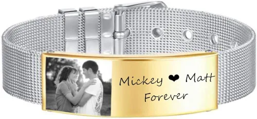 Pulsera de fotos personalizada con imagen personalizada para él pulsera de imagen con nombre fecha imagen acero inoxidable ajustable pulsera de