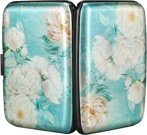 Miniatura 226 de ELFISH Mini cartera de aluminio RFID para tarjetas de crédito, funda de identificación de metal para hombres y mujeres, Happy Flower, Cartera Rfid