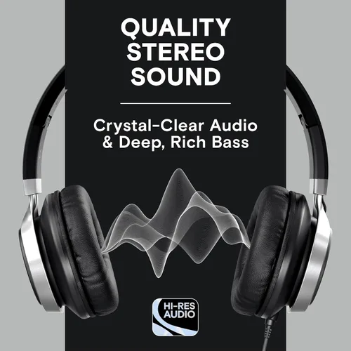Miniatura 4 de Artix CL750 audífonos plegables con aislamiento de sonido, supraaurales, con cable, con micrófono y control de volumen, audífonos estéreo
